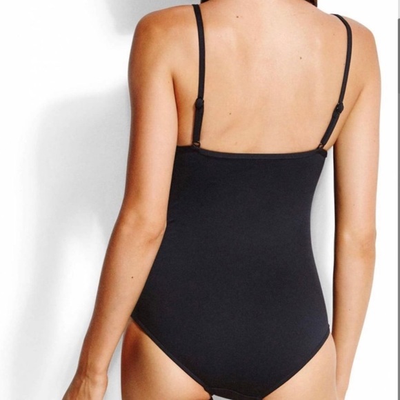 Seafolly Black Deep V Maillot One Piece Swimsuit NWT $149 - Picture 3 of 6